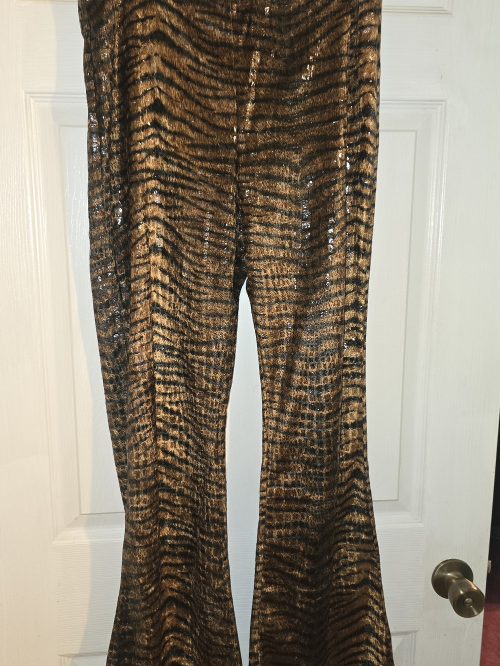 Paris Blues Leopard Sequin Flare Pants in Brown & Black